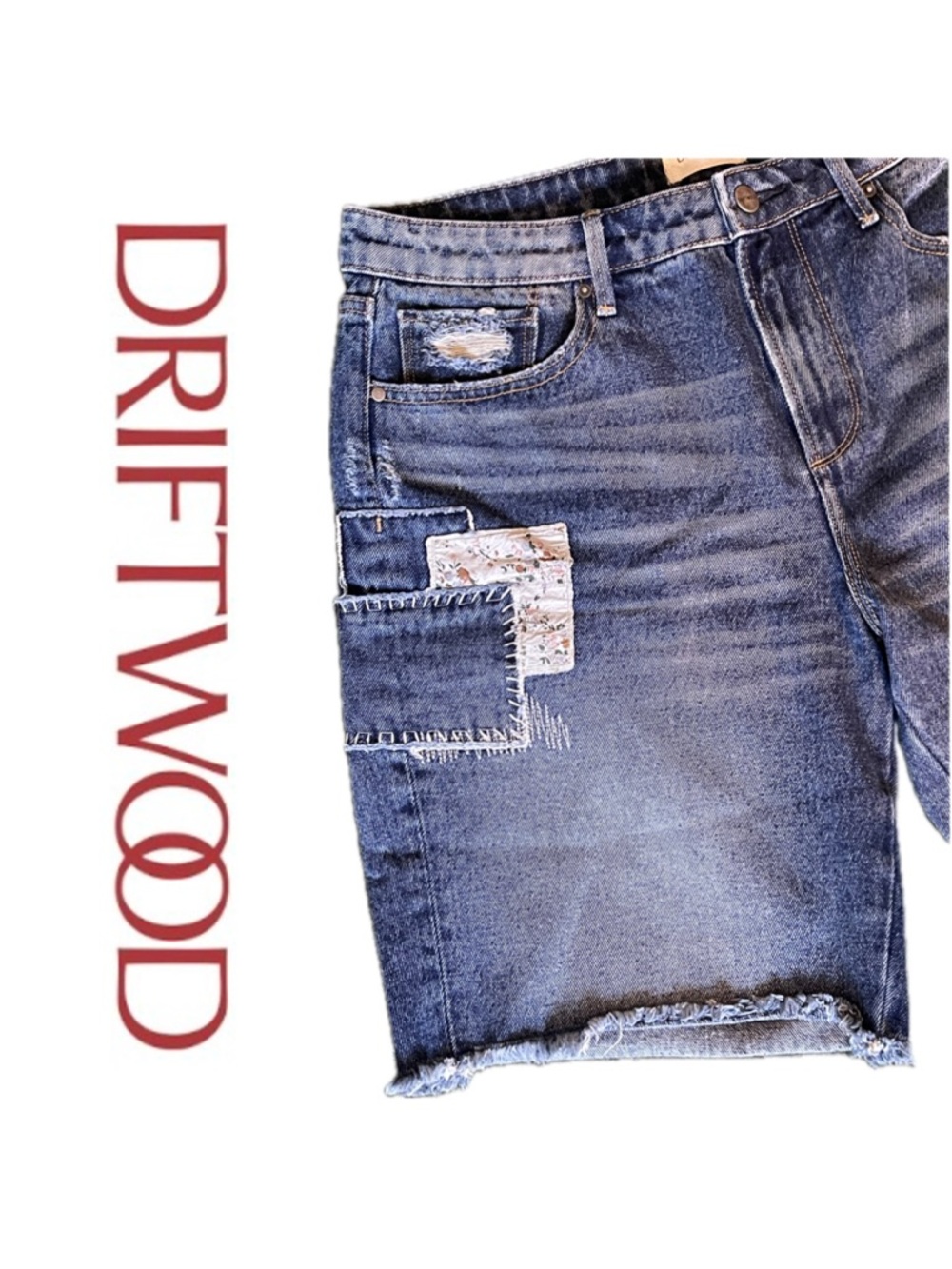 Driftwood Free People Patchwork Distressed Patched Denim Bermuda Shorts Boho 8 - Picture 6 of 8